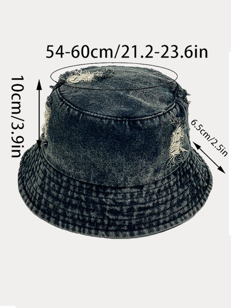 Vintage Distressed Cotton Denim Bucket Hats