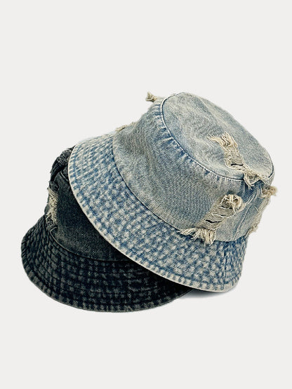 Vintage Distressed Cotton Denim Bucket Hats