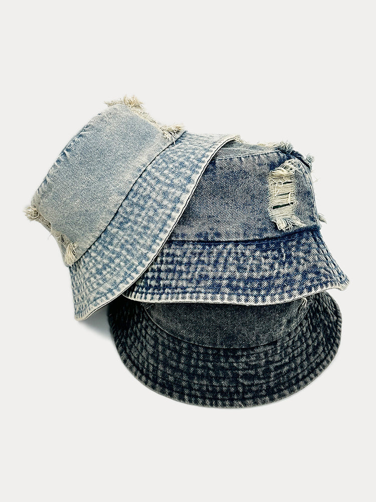 Vintage Distressed Cotton Denim Bucket Hats