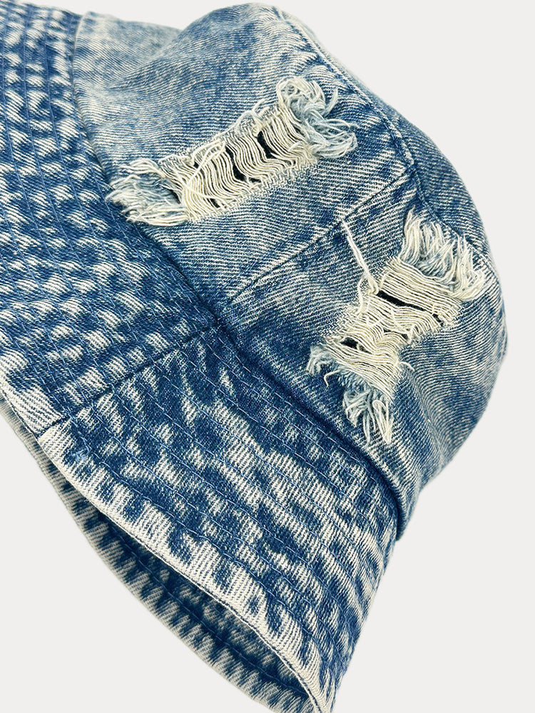 Vintage Distressed Cotton Denim Bucket Hats