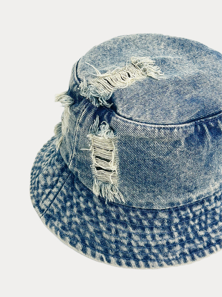 Vintage Distressed Cotton Denim Bucket Hats