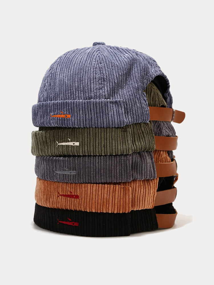 Stylish Fish Embroidery Corduroy Brimless Hat