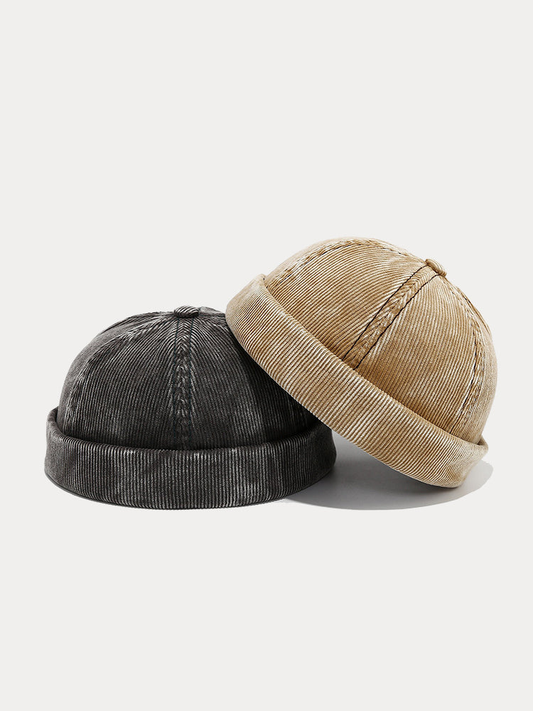 Retro Distressed Corduroy Brimless Hat