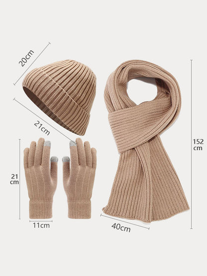 Color Matching Gloves Beanie Scarf 3 In 1 Set