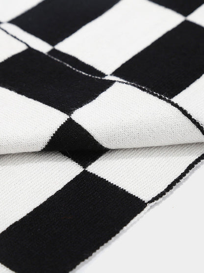 Cozy Checked Beanie Hat Scarf Gloves 3-in-1 Set