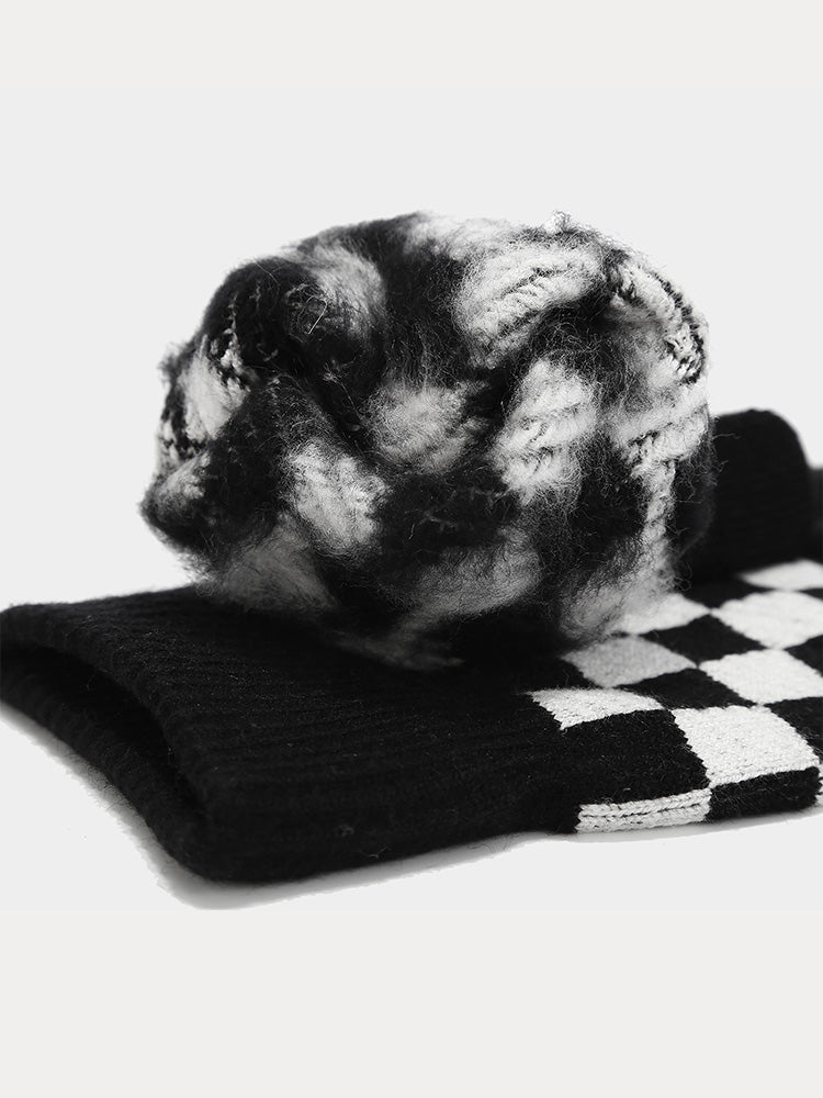 Cozy Checked Beanie Hat Scarf Gloves 3-in-1 Set