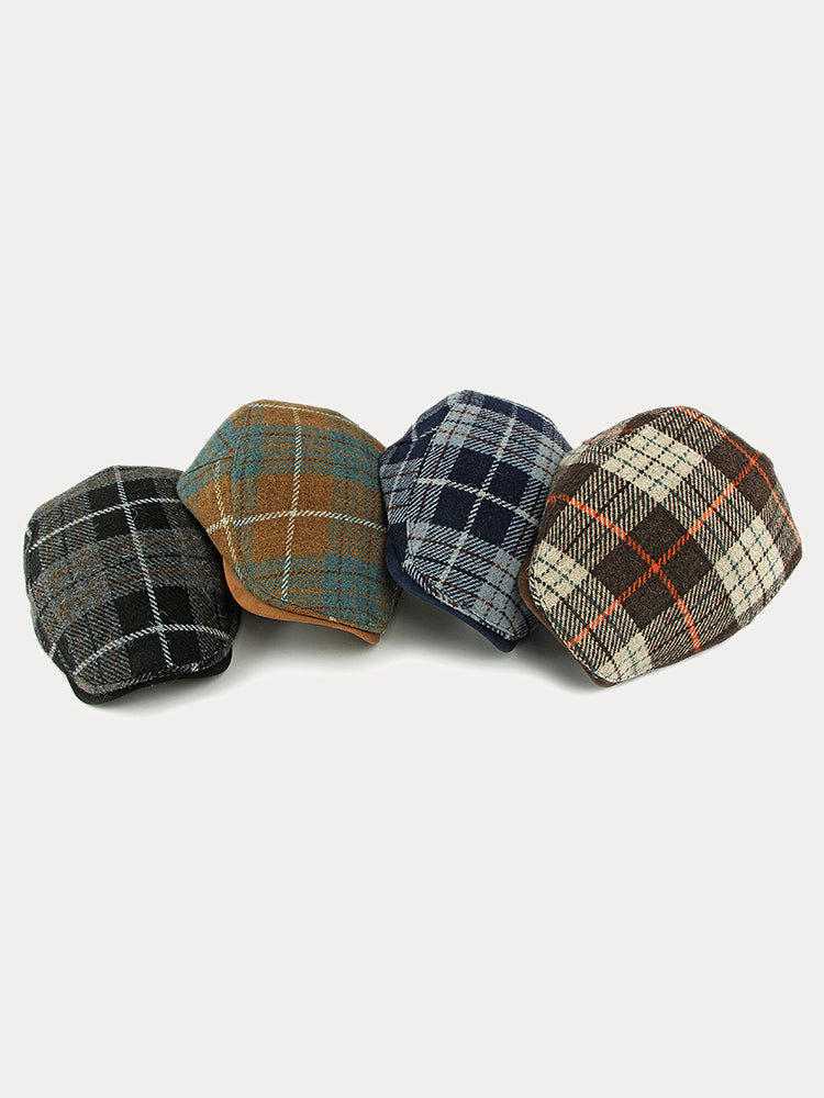 Vintage Plaid Tweed Beret Hat