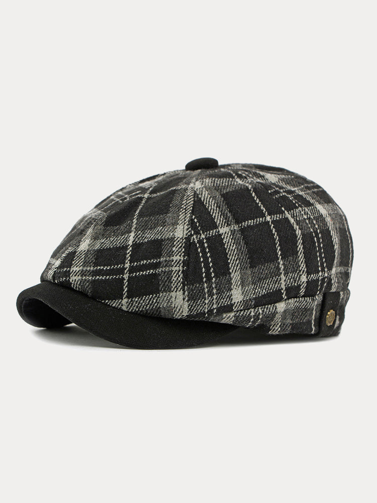 Vintage Plaid Warm Newsboy Cap