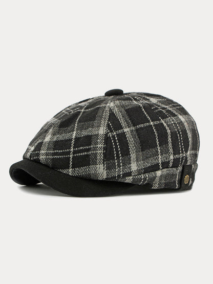 Vintage Plaid Warm Newsboy Cap