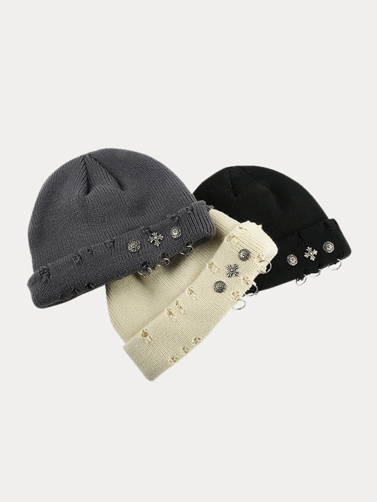 Street Retro Cross Ring Knit Beanie