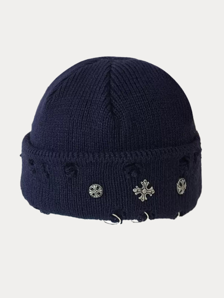 Street Retro Cross Ring Knit Beanie
