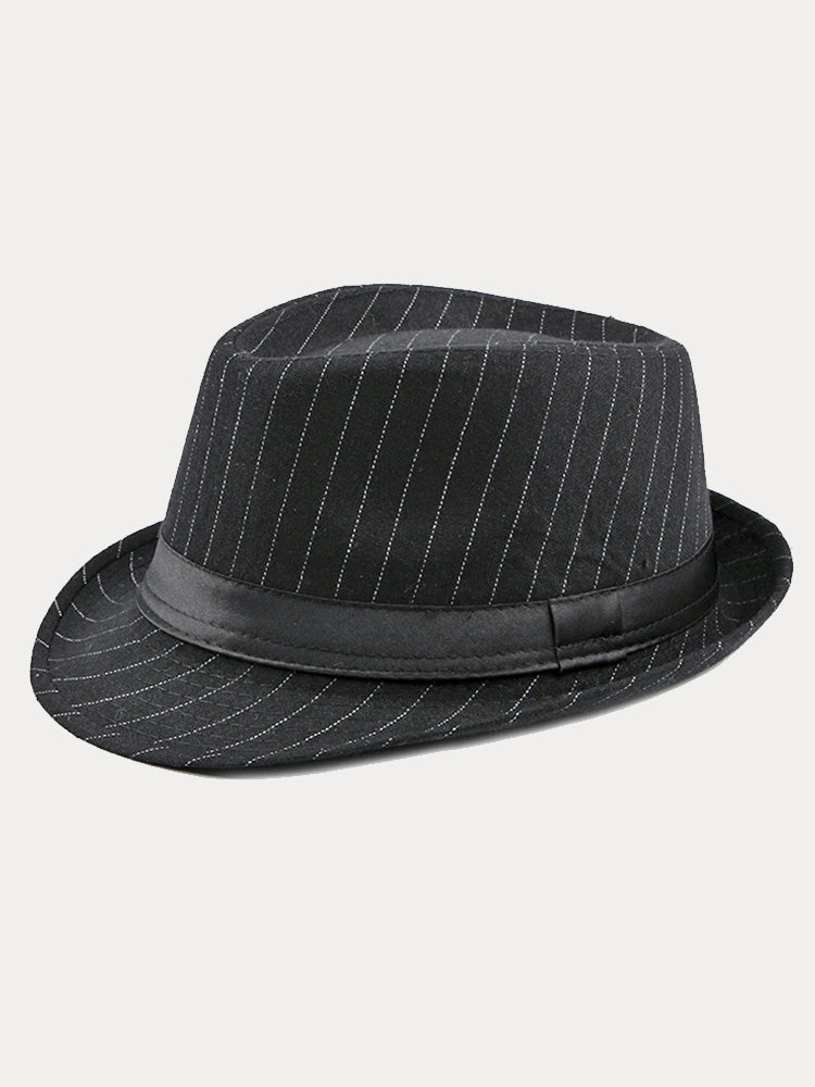 Classic Striped Wide Brim Fedora Hat