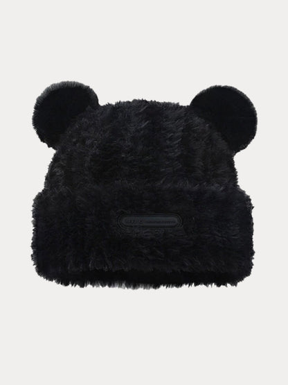 Fuzzy Bear Ears Knitted Beanie Hat