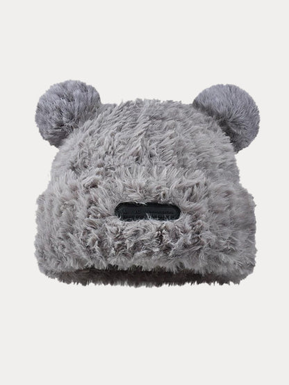 Fuzzy Bear Ears Knitted Beanie Hat