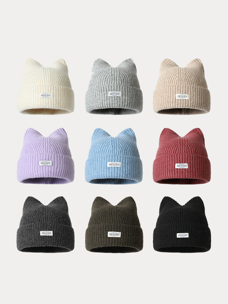 Fashion Plush Meowing Label Beanie