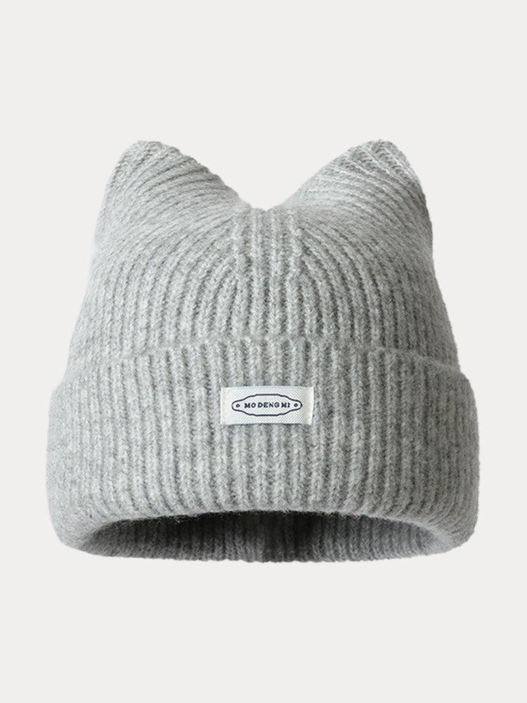 Fashion Plush Meowing Label Beanie