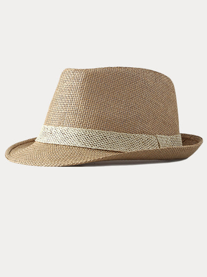 Classic Patchwork Band Panama Straw Fedora Hat