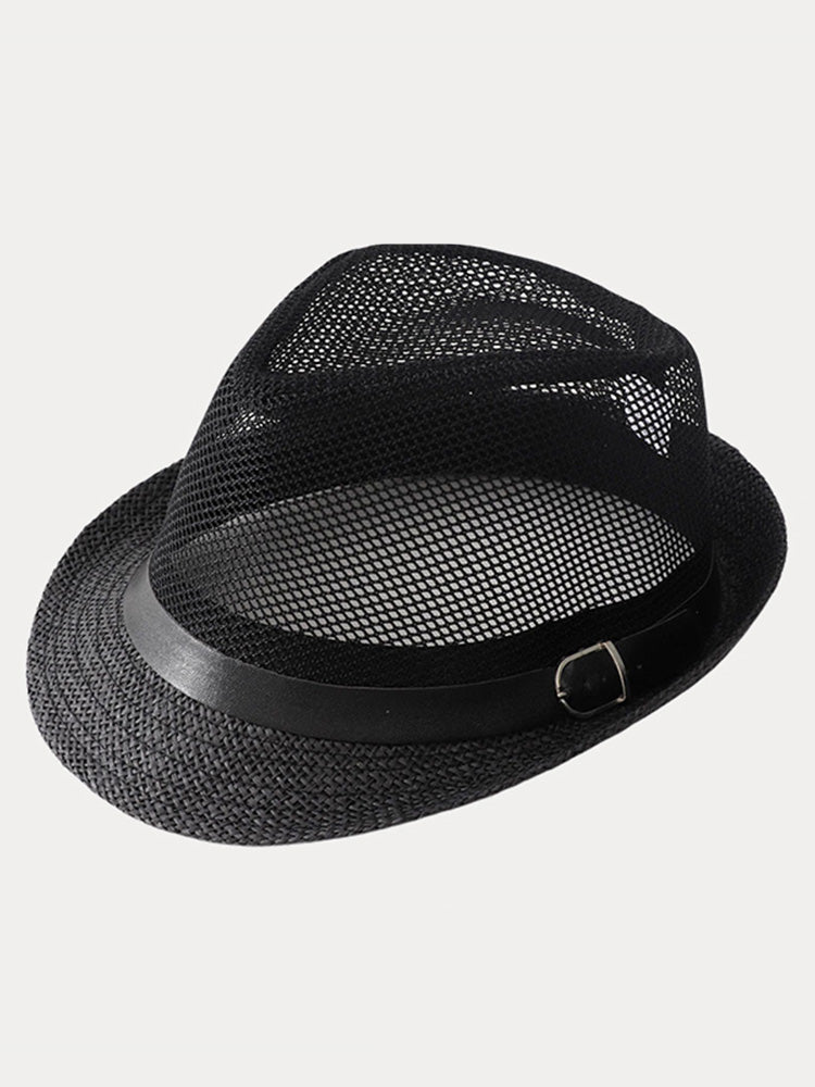 Hollow Weave Panama Fedora with Belt Buckle