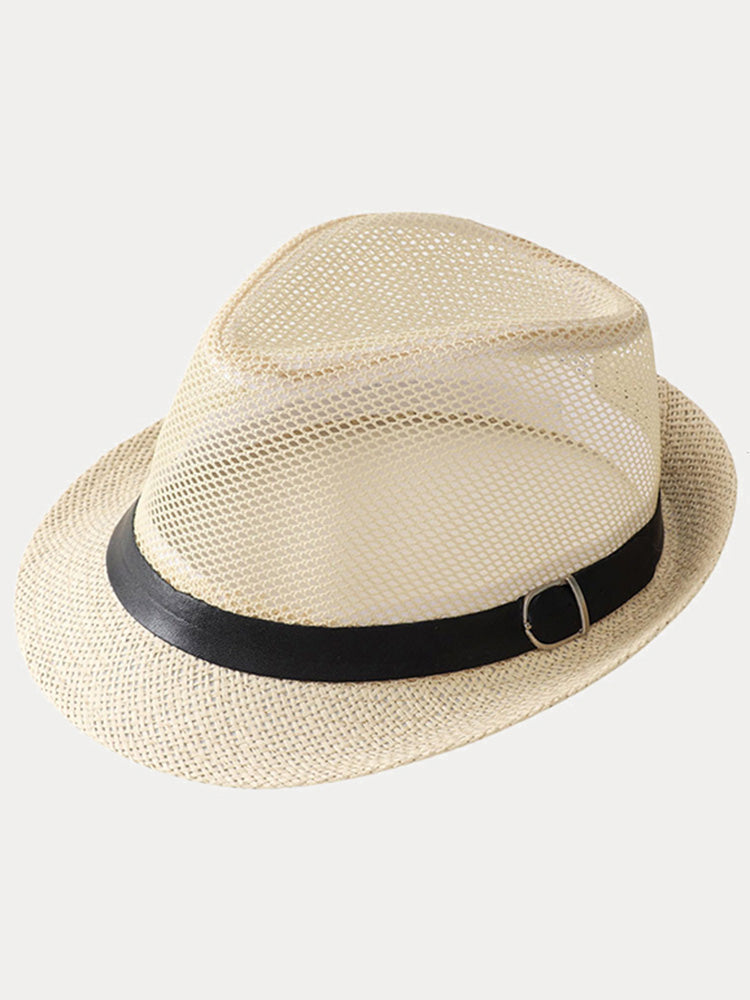Hollow Weave Panama Fedora with Belt Buckle