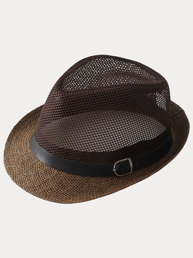 Hollow Weave Panama Fedora with Belt Buckle