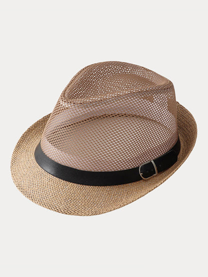 Hollow Weave Panama Fedora with Belt Buckle