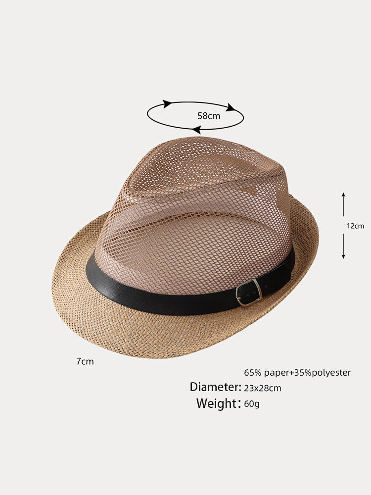 Hollow Weave Panama Fedora with Belt Buckle