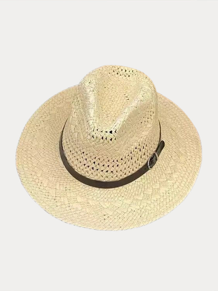 Classic Wide Brim Woven Straw Fedora Hat