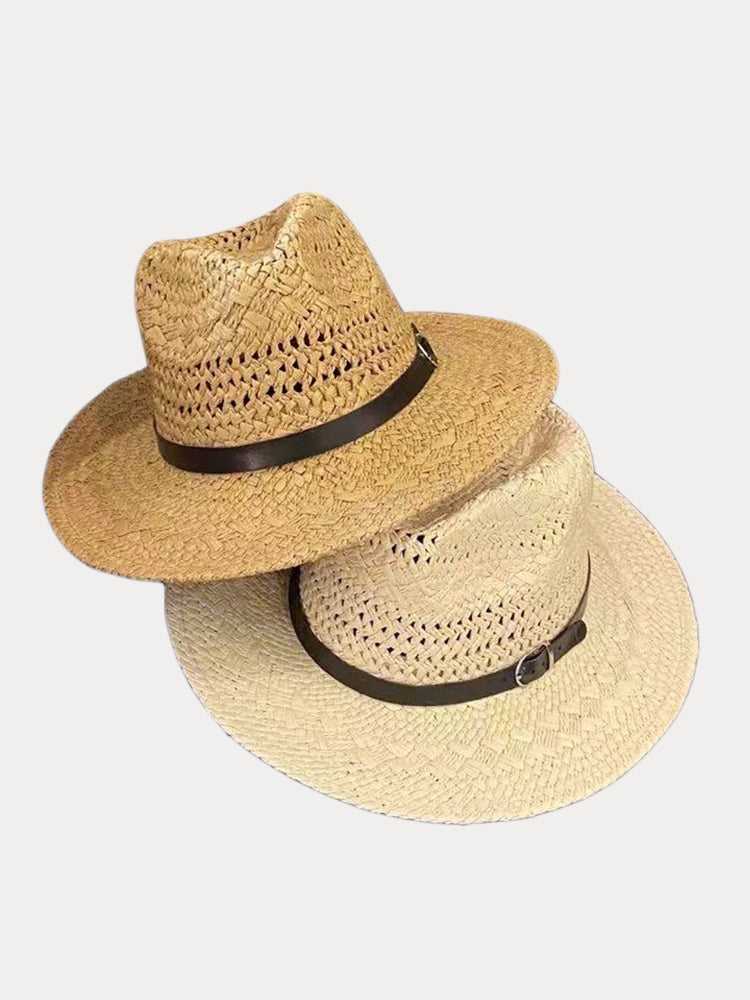 Classic Wide Brim Woven Straw Fedora Hat