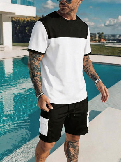 Casual Sporty Colorblock T-Shirt and Shorts Set