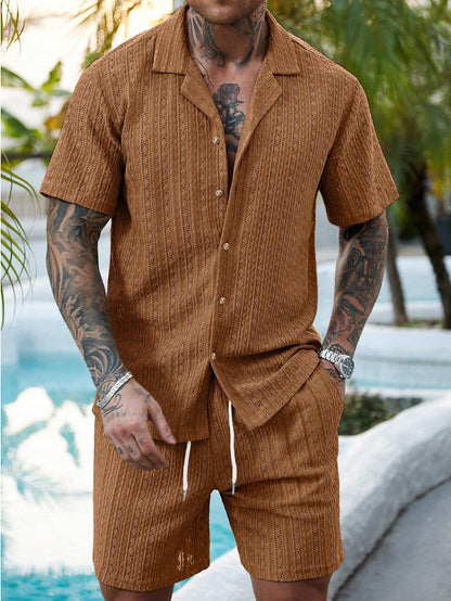 Men's Relaxed Hollow-Out Knit Resort Two-Piece Set
