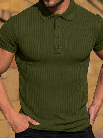 Men's Slim Fit Ribbed Knit Short Sleeve Polo Shirt