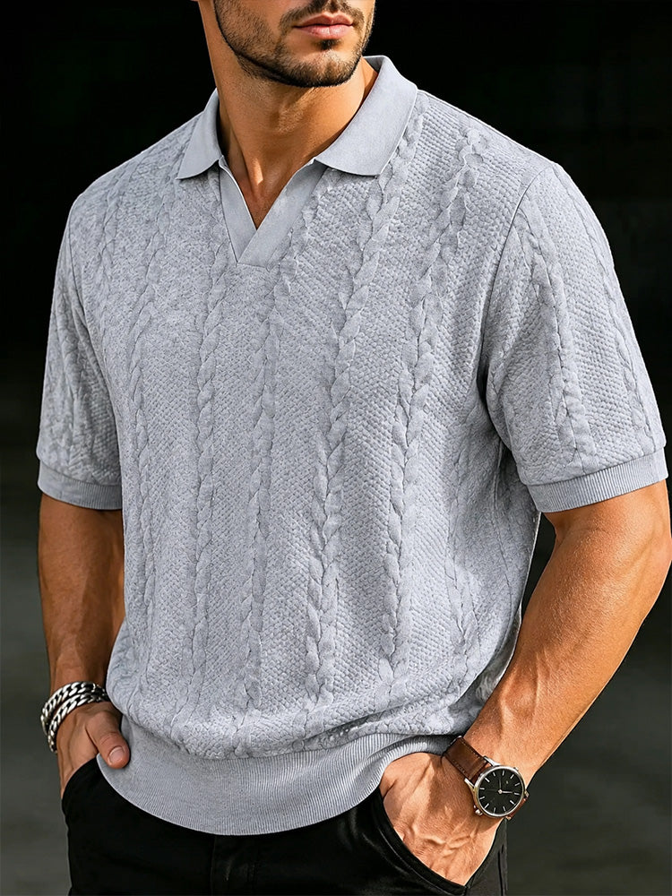 Men's Cable Knit Short Sleeve Polo Shirt