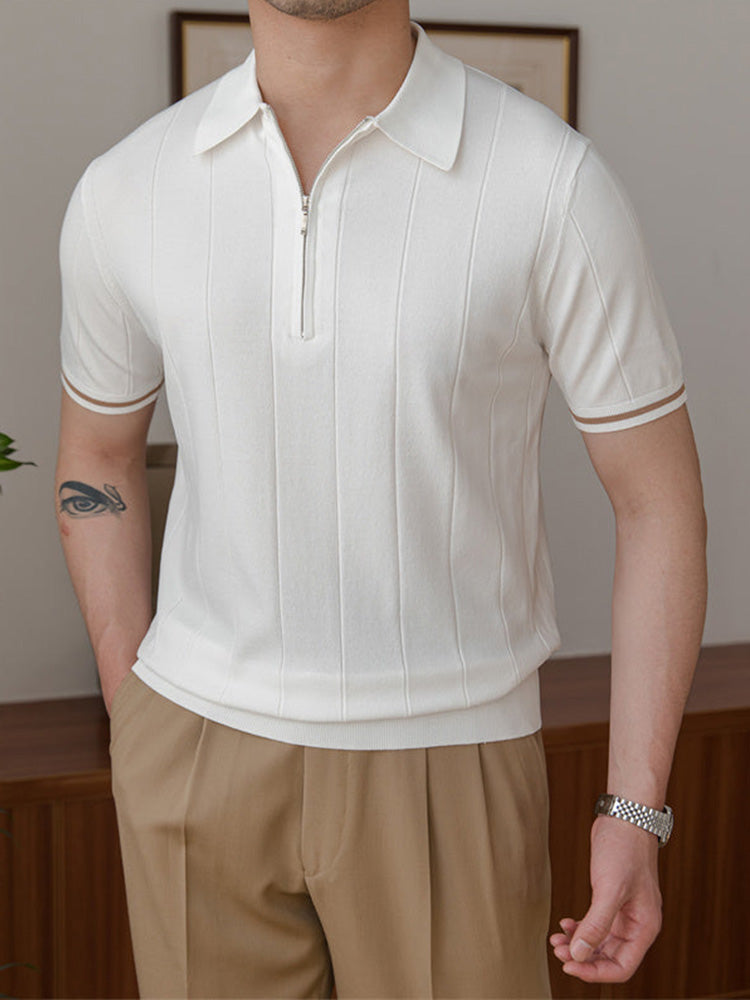 Cool-Touch Cotton Knit Vertical Stripe Short Sleeve