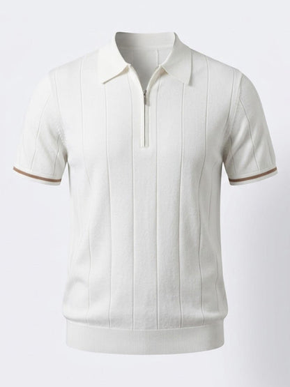 Cool-Touch Cotton Knit Vertical Stripe Short Sleeve