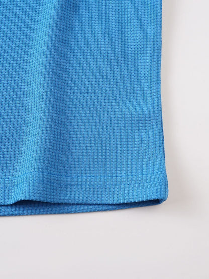 Short Sleeve Contrast Waffle Knit Casual Drawstring Tee