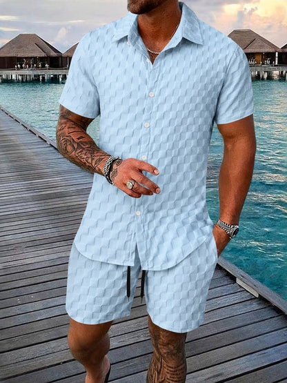 Men's Bubble Jacquard 2-Piece Shirt & Shorts Set
