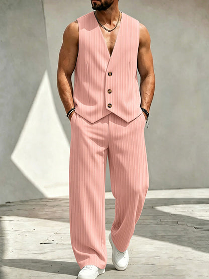 Men's V-Neck Three-Button Suit Vest Set