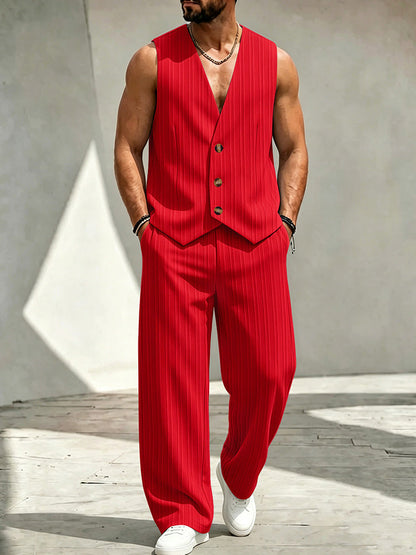 Men's V-Neck Three-Button Suit Vest Set
