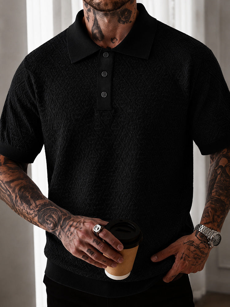 Button Diamond Pointelle Openwork Casual Business Tee