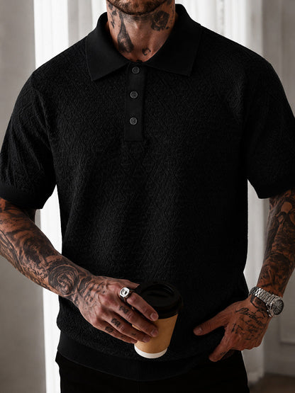 Button Diamond Pointelle Openwork Casual Business Tee