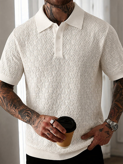 Button Diamond Pointelle Openwork Casual Business Tee