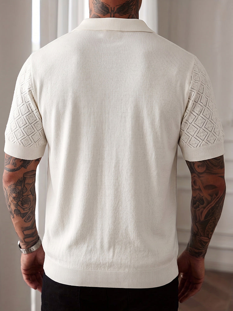 Button Diamond Pointelle Openwork Casual Business Tee