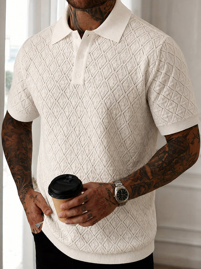 Button Diamond Pointelle Openwork Casual Business Tee