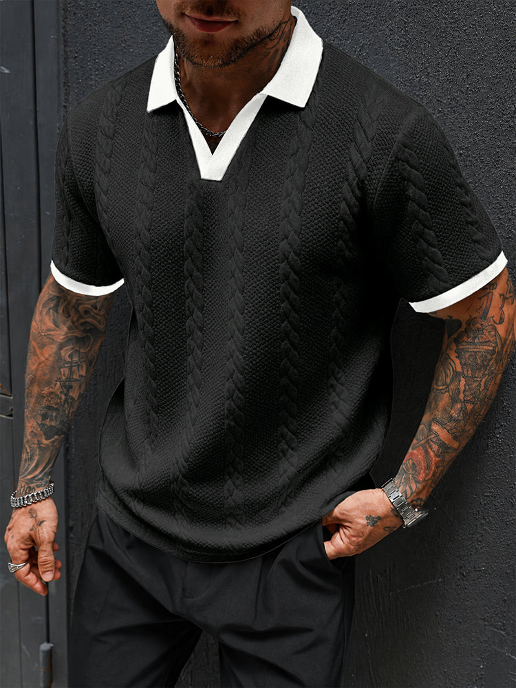 Buttonless V-Neck Cable Textured Casual Business Tee