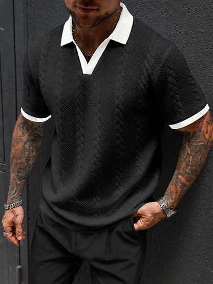 Buttonless V-Neck Cable Textured Casual Business Tee