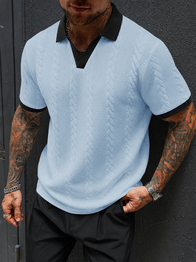 Buttonless V-Neck Cable Textured Casual Business Tee