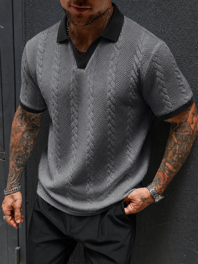 Buttonless V-Neck Cable Textured Casual Business Tee