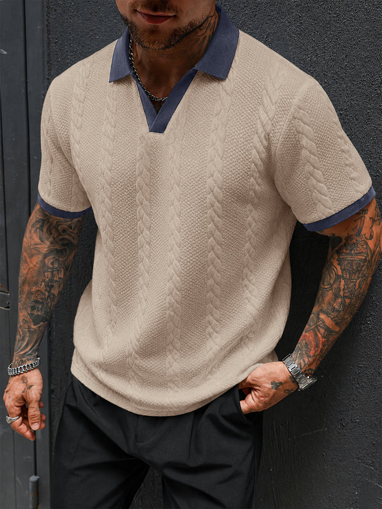 Buttonless V-Neck Cable Textured Casual Business Tee