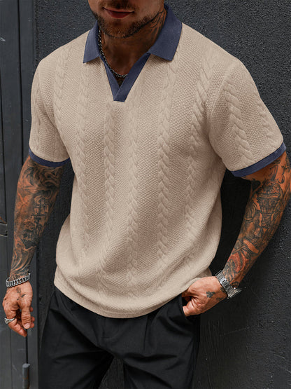 Buttonless V-Neck Cable Textured Casual Business Tee