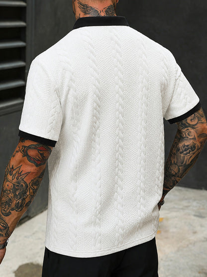 Buttonless V-Neck Cable Textured Casual Business Tee